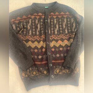 Vintage grandpa cardigan geometric designs full button front fall colourway L